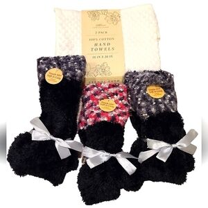 Socks Pink Black White Popcorn Comfy Soft Luxe OSFM 2 Cotton Hand Towels